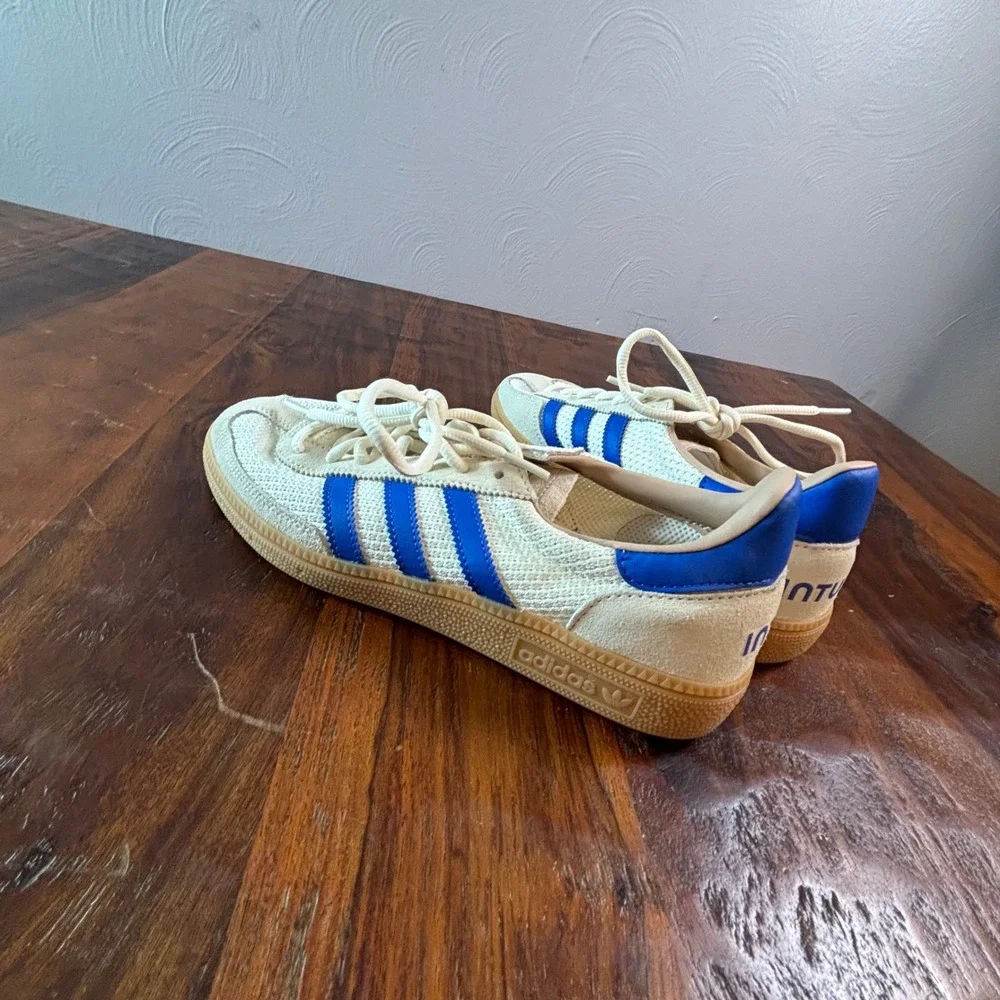 Adidas Handball Spezial Cream Blue Knit Suede Sneakers Mens 6 Womens 7.5 JS3865